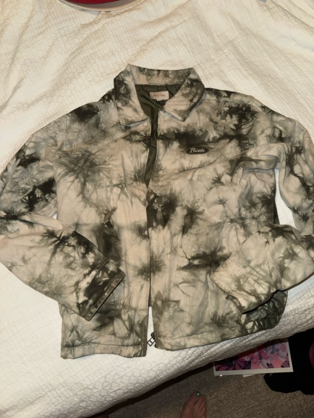Bixton Greeb and Cream Tie-Dye Zip Jacket